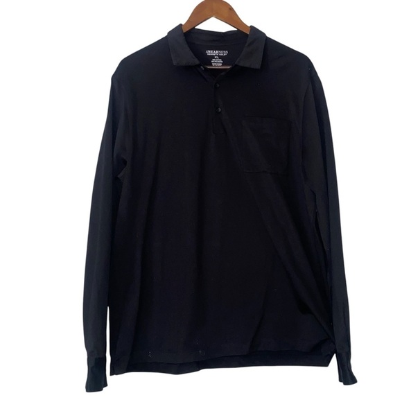 Men's Awareness Kenneth Cole Black  Long Sleeve Polo Shirt - Picture 1 of 9